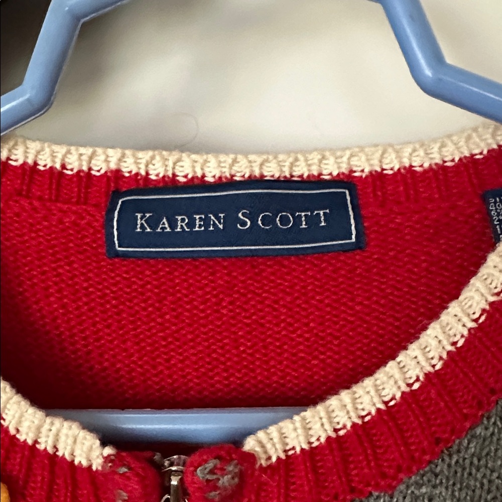 Vintage Karen Scott Christmas sweater, teddy bear plaid trendy! Size small red - Picture 5 of 7
